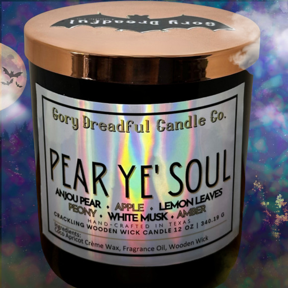 Pear Ye' Soul Crackling Wooden Wick Candle: Anjou Pear White Musk Amber Scent - Picture 6 of 10